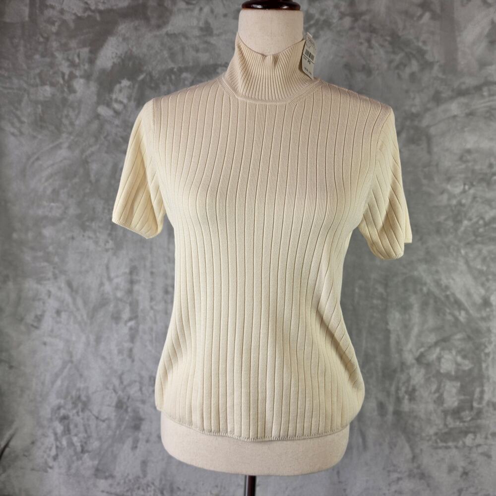 NWT Talbots Petites PS Ivory Silk Blend Ribbed Mock Neck Sweater